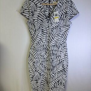 Michael Kors Navy and White Fern Pattern Textured Sheath dress M‎ NWT